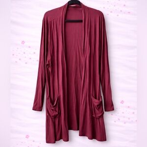 Cielo Burgundy Open Front Cardigan XL Lightweight Drape Pockets